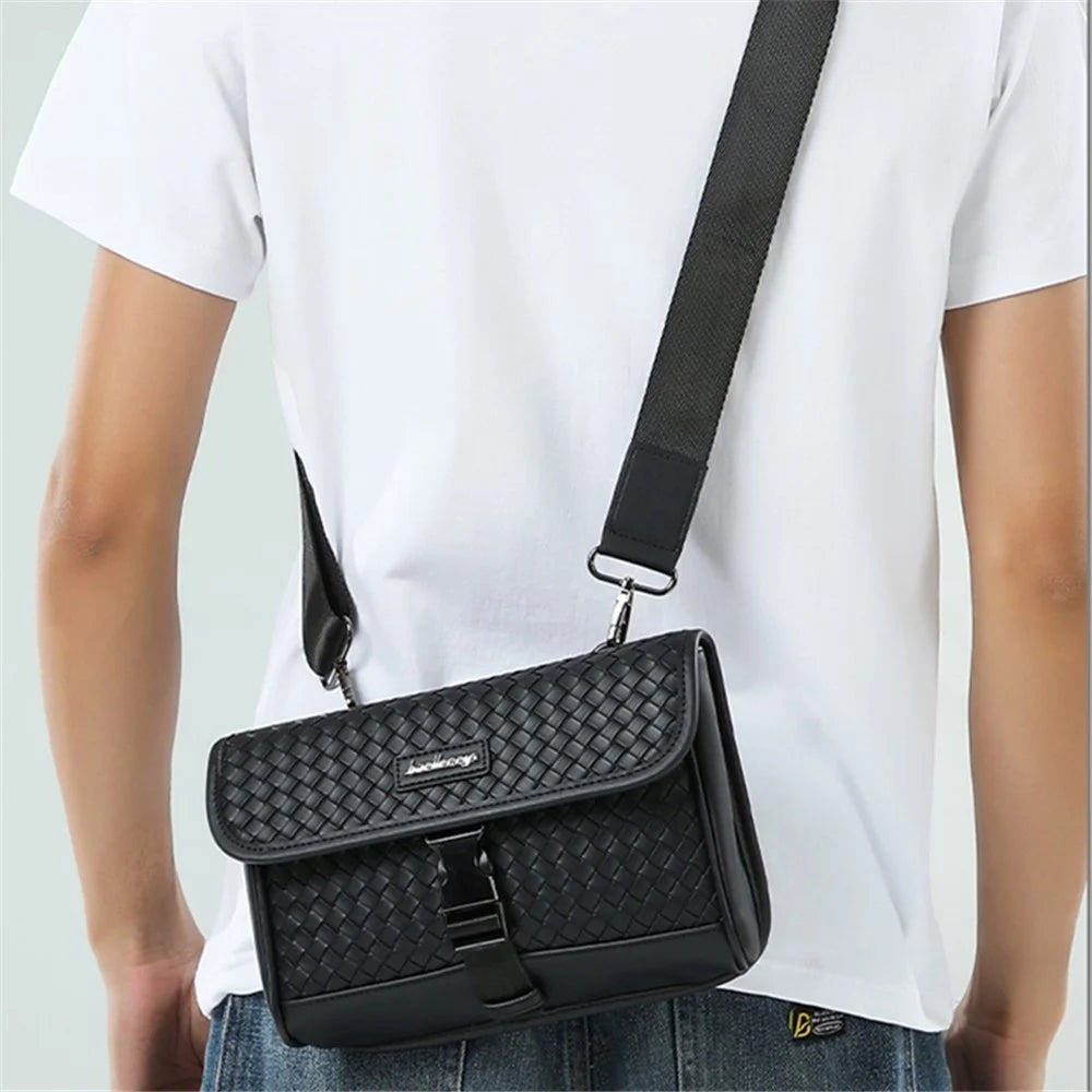 BAELLERRY N8926 Business Men Shoulder Bag Woven PU Leather Crossbody Bag - 7