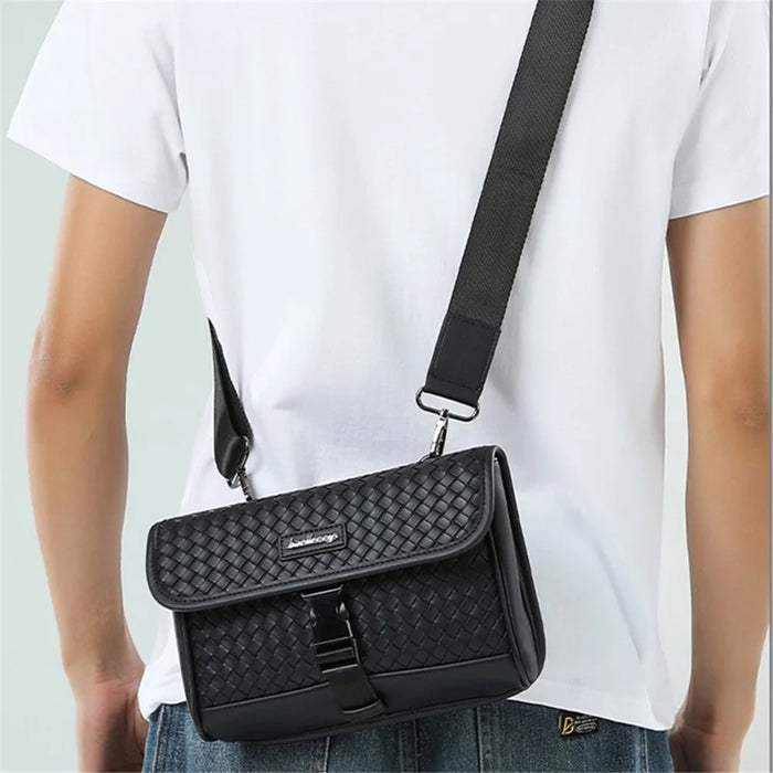 BAELLERRY N8926 Business Men Shoulder Bag Woven PU Leather Crossbody Bag - 7