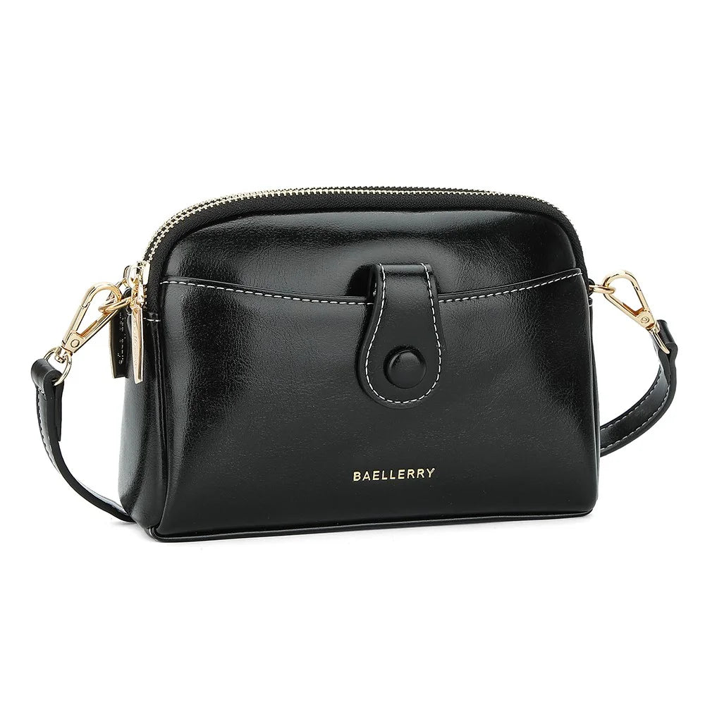 BAELLERRY N8924 Women Dual Layer Shoulder Bag PU Leather Small Crossbody Bag - Black - 1