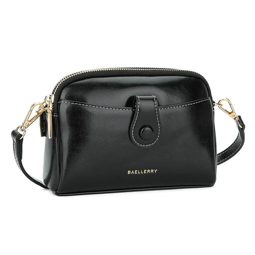 BAELLERRY N8924 Women Dual Layer Shoulder Bag PU Leather Small Crossbody Bag - Black - 1