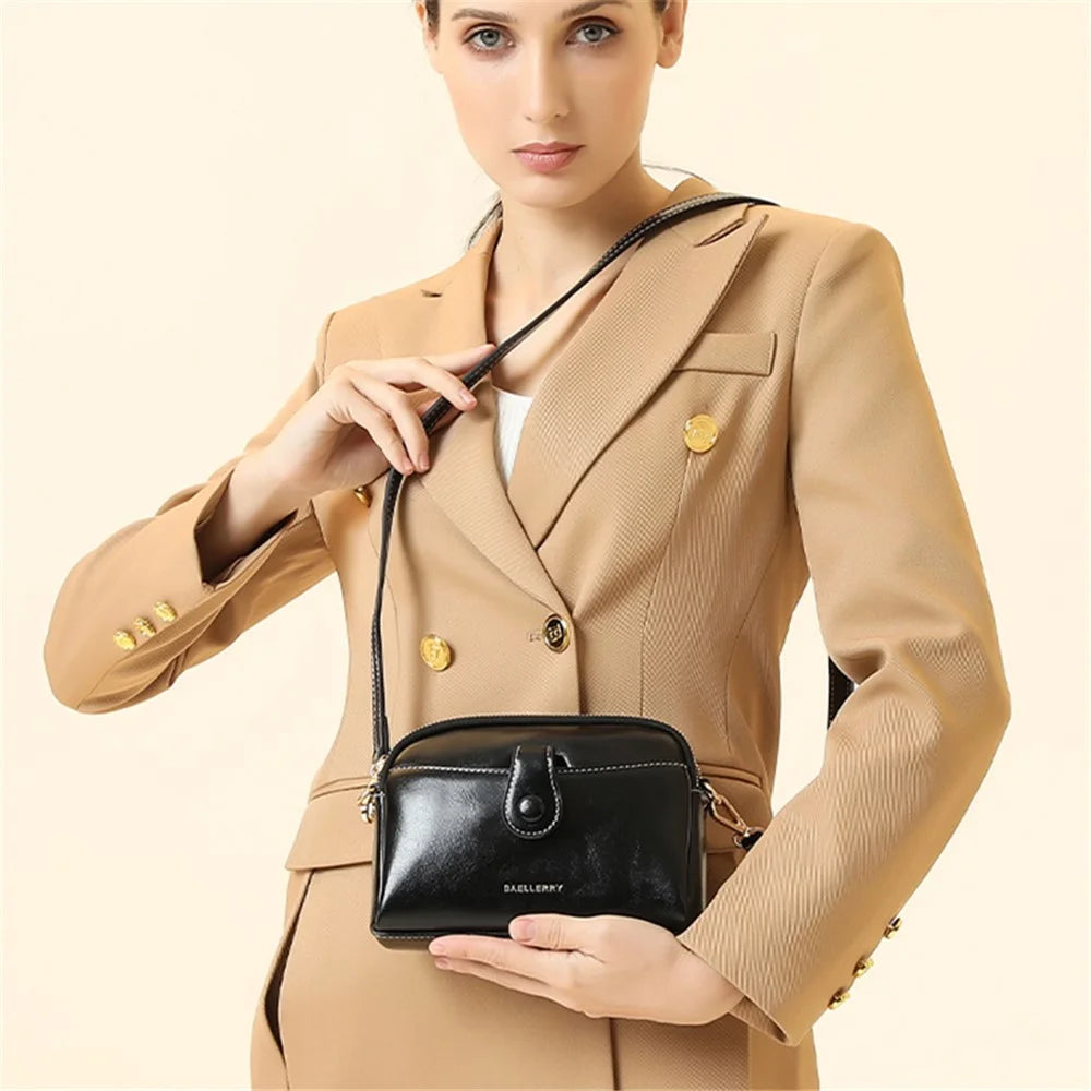 BAELLERRY N8924 Women Dual Layer Shoulder Bag PU Leather Small Crossbody Bag - Black - 2