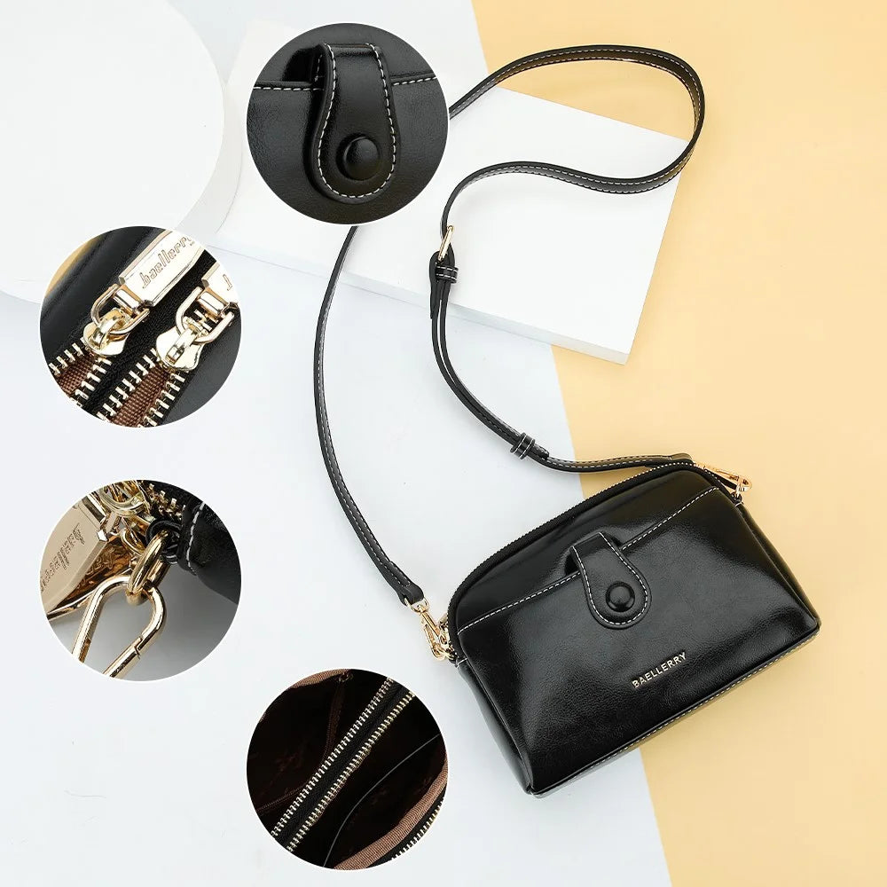 BAELLERRY N8924 Women Dual Layer Shoulder Bag PU Leather Small Crossbody Bag - Black - 3