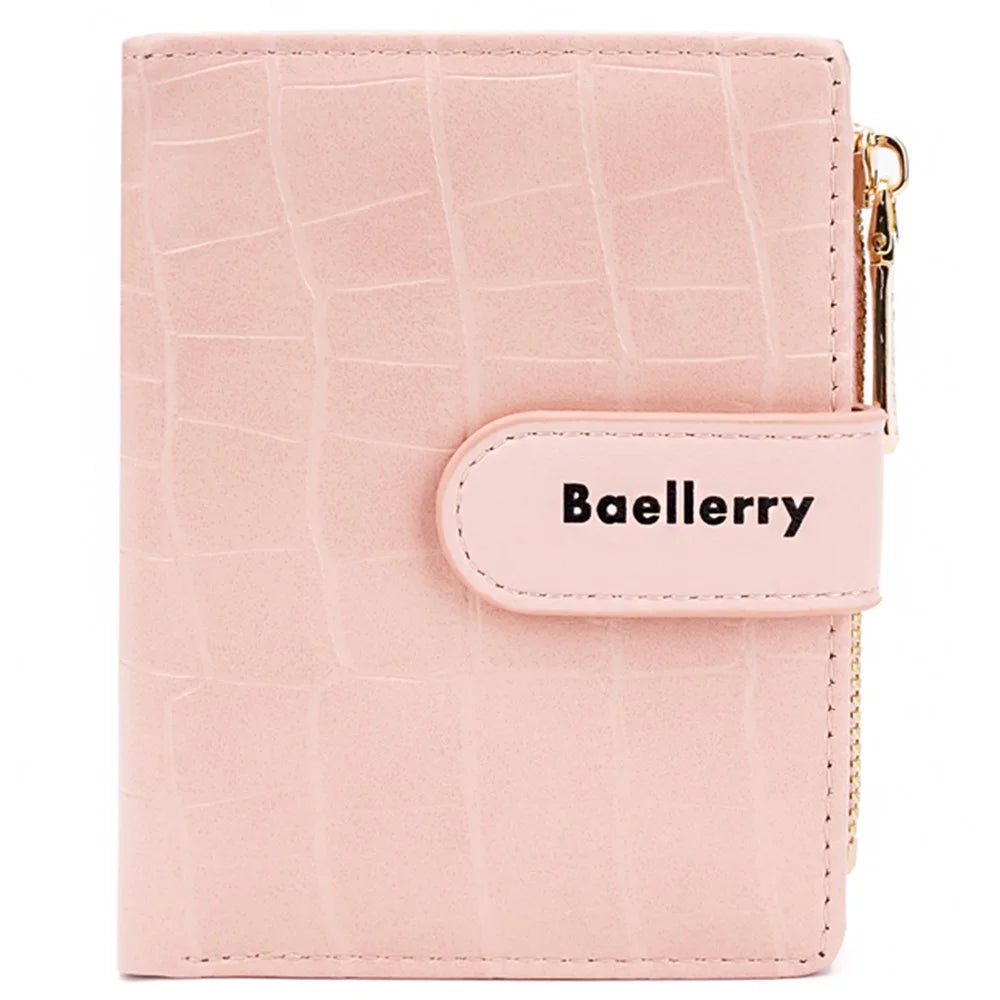 BAELLERRY N8327 Fashion Stone Texture PU Leather Women Bi-fold Short Wallet - Pink - 2