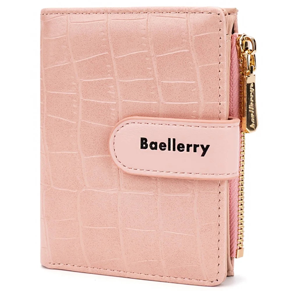 BAELLERRY N8327 Fashion Stone Texture PU Leather Women Bi-fold Short Wallet - Pink - 3