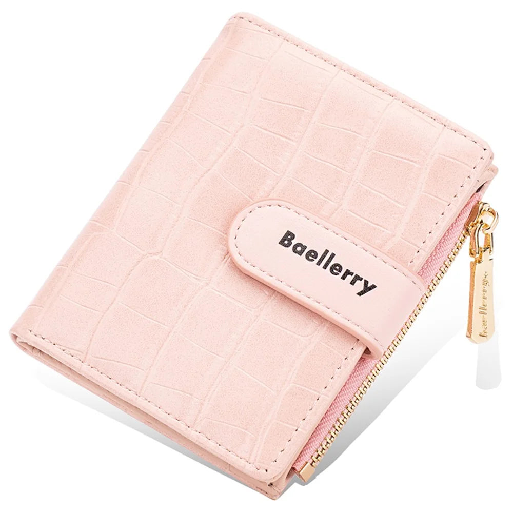 BAELLERRY N8327 Fashion Stone Texture PU Leather Women Bi-fold Short Wallet - Pink - 6