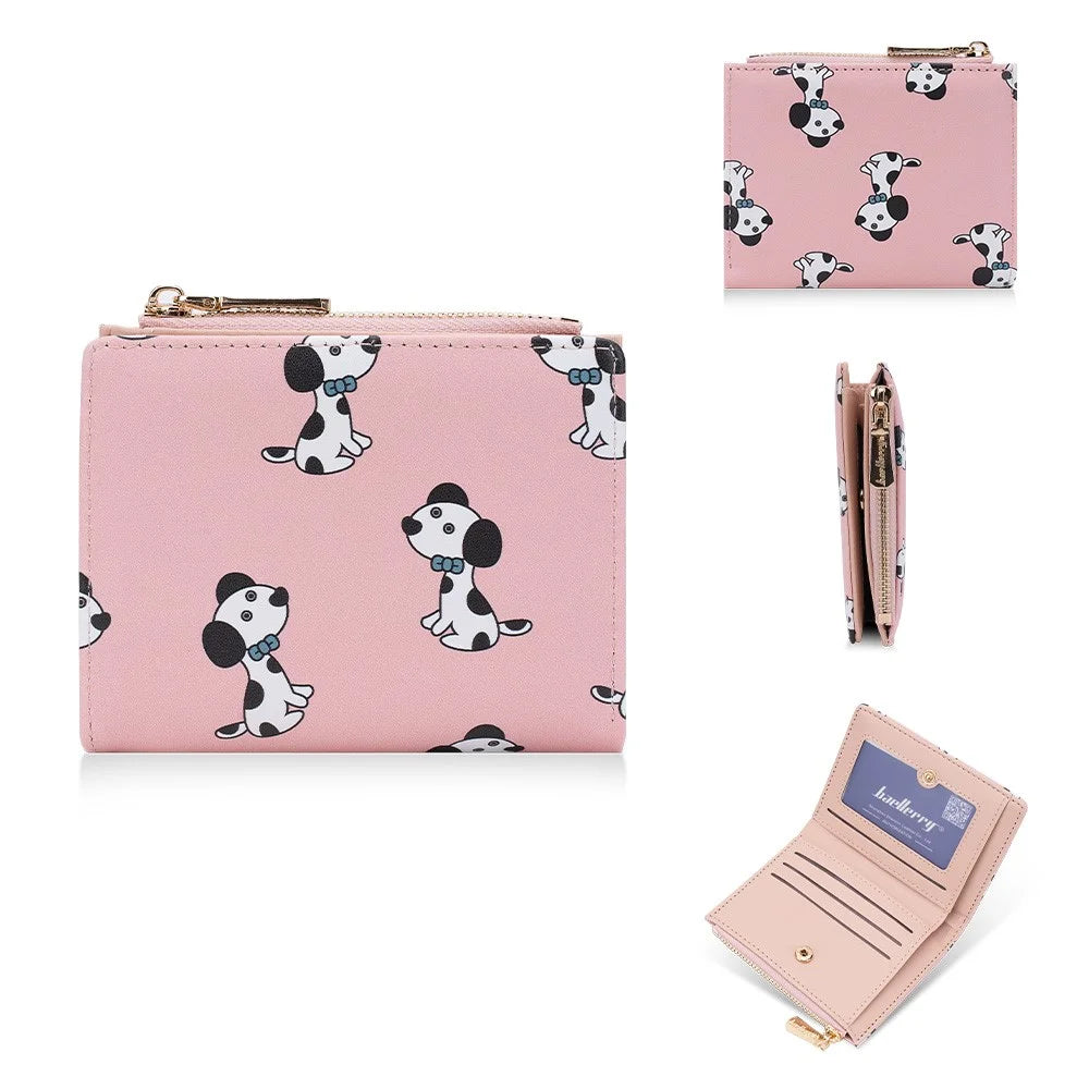 BAELLERRY N8328 Cartoon Dog Pattern Women PU Leather Zipper Pocket Short Wallet - Pink - 1