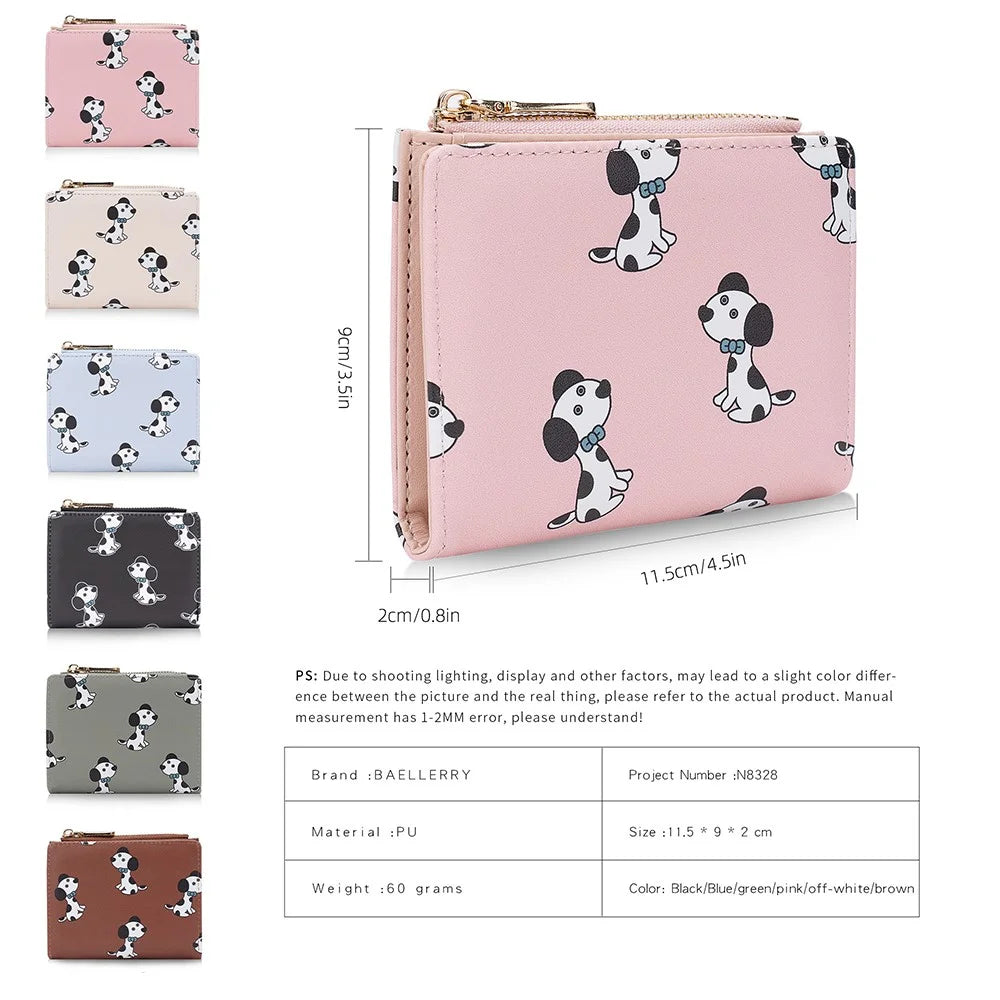 BAELLERRY N8328 Cartoon Dog Pattern Women PU Leather Zipper Pocket Short Wallet - Pink - 6
