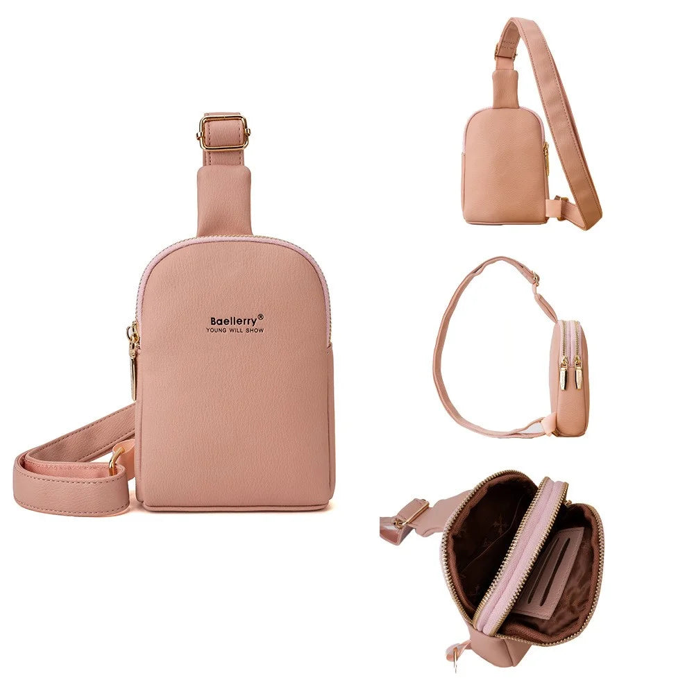 BAELLERRY N8916 Women's PU Leather Chest Bag Crossbody Bag Phone Pouch Purse - Pink - 1