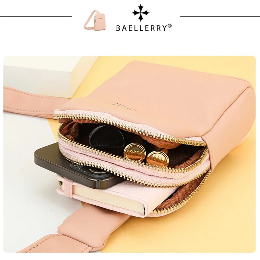 BAELLERRY N8916 Women's PU Leather Chest Bag Crossbody Bag Phone Pouch Purse - Pink - 4