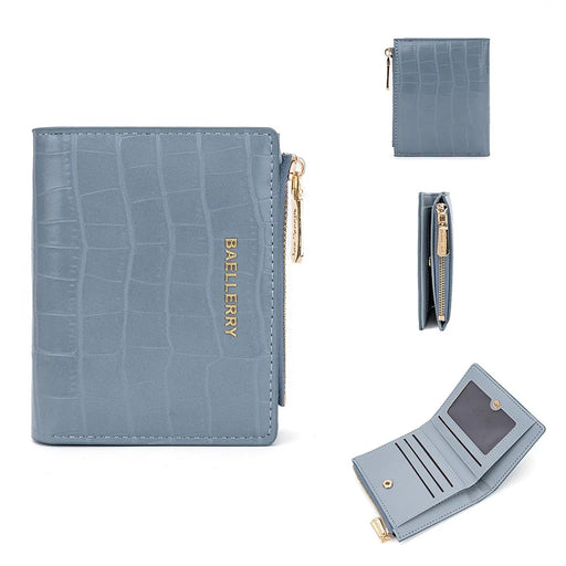 BAELLERRY N8325 Women Stone Texture PU Leather Zipper Pocket Short Wallet - Baby Blue - 1