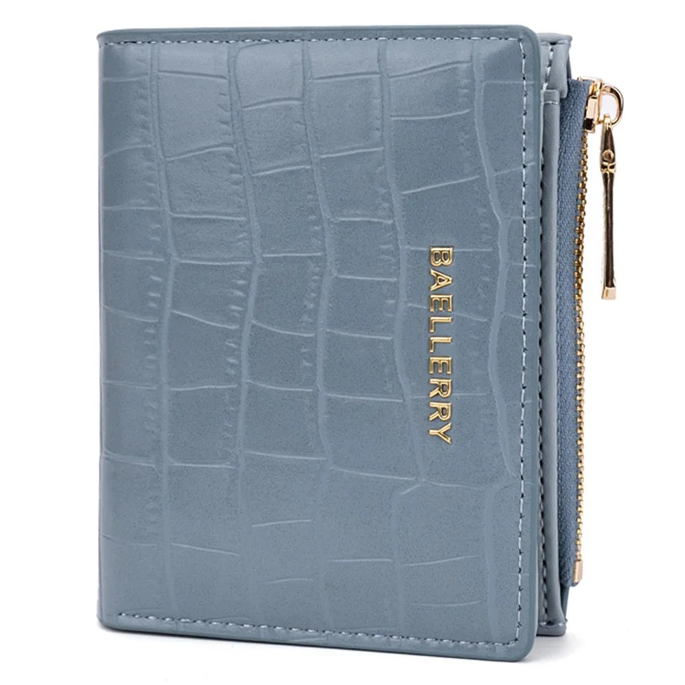 BAELLERRY N8325 Women Stone Texture PU Leather Zipper Pocket Short Wallet - Baby Blue - 3
