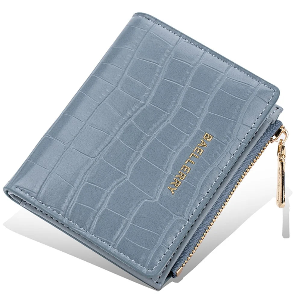 BAELLERRY N8325 Women Stone Texture PU Leather Zipper Pocket Short Wallet - Baby Blue - 6