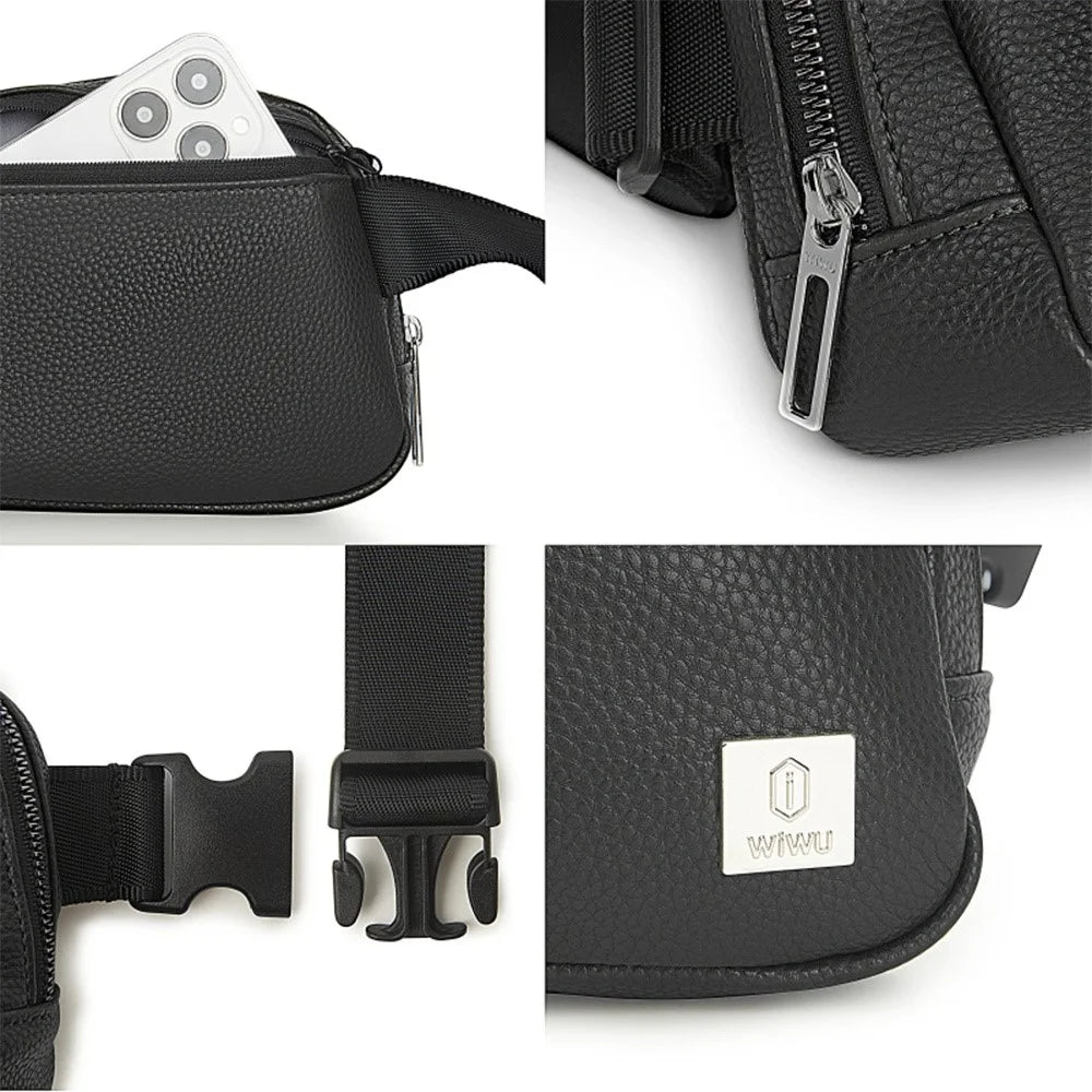 WIWU LULU Unisex Single Shoulder Bag Casual PU Leather Crossbody Bag - Black - 5