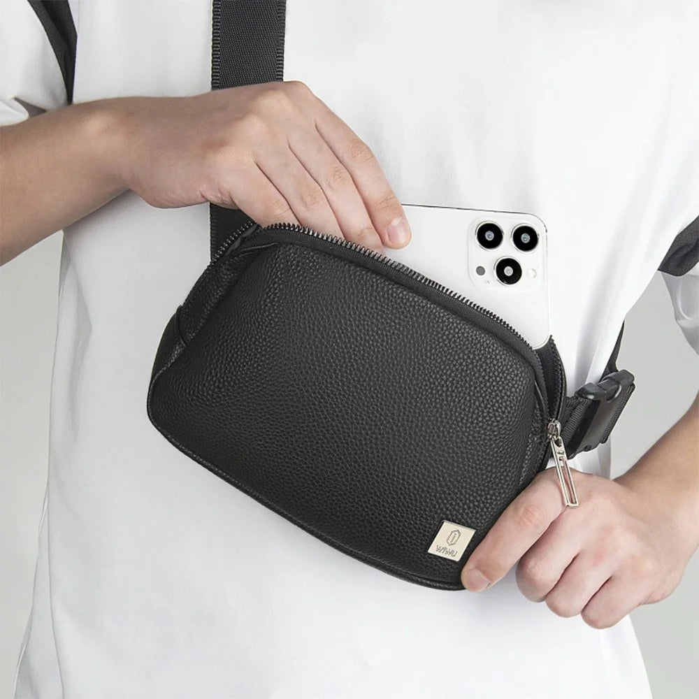 WIWU LULU Unisex Single Shoulder Bag Casual PU Leather Crossbody Bag - Black - 6