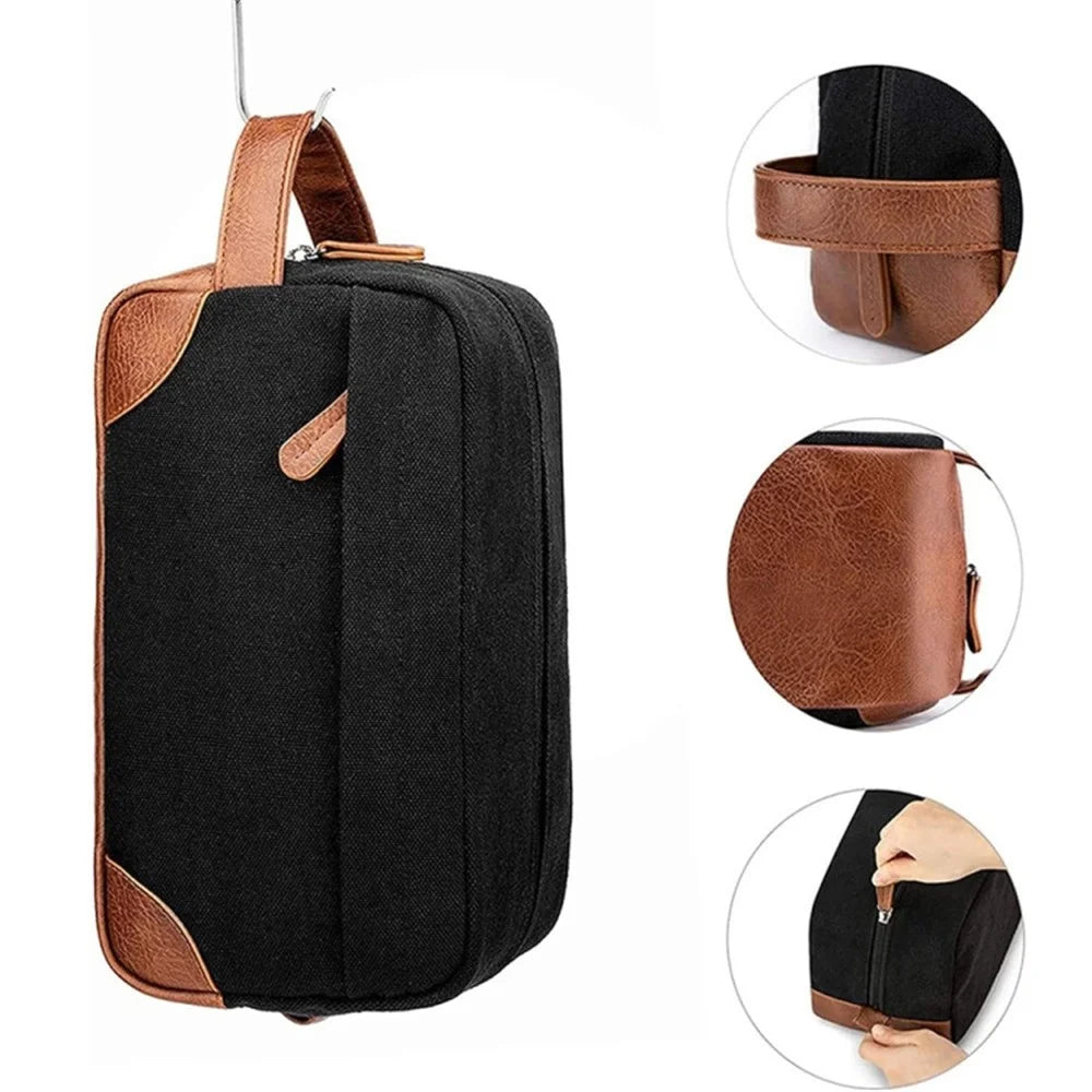 Waterproof PU Leather+Oxford Cloth Men Travel Toiletries Storage Bag - Black - 2