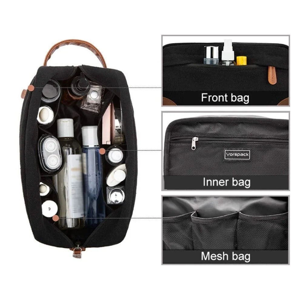 Waterproof PU Leather+Oxford Cloth Men Travel Toiletries Storage Bag - Black - 3