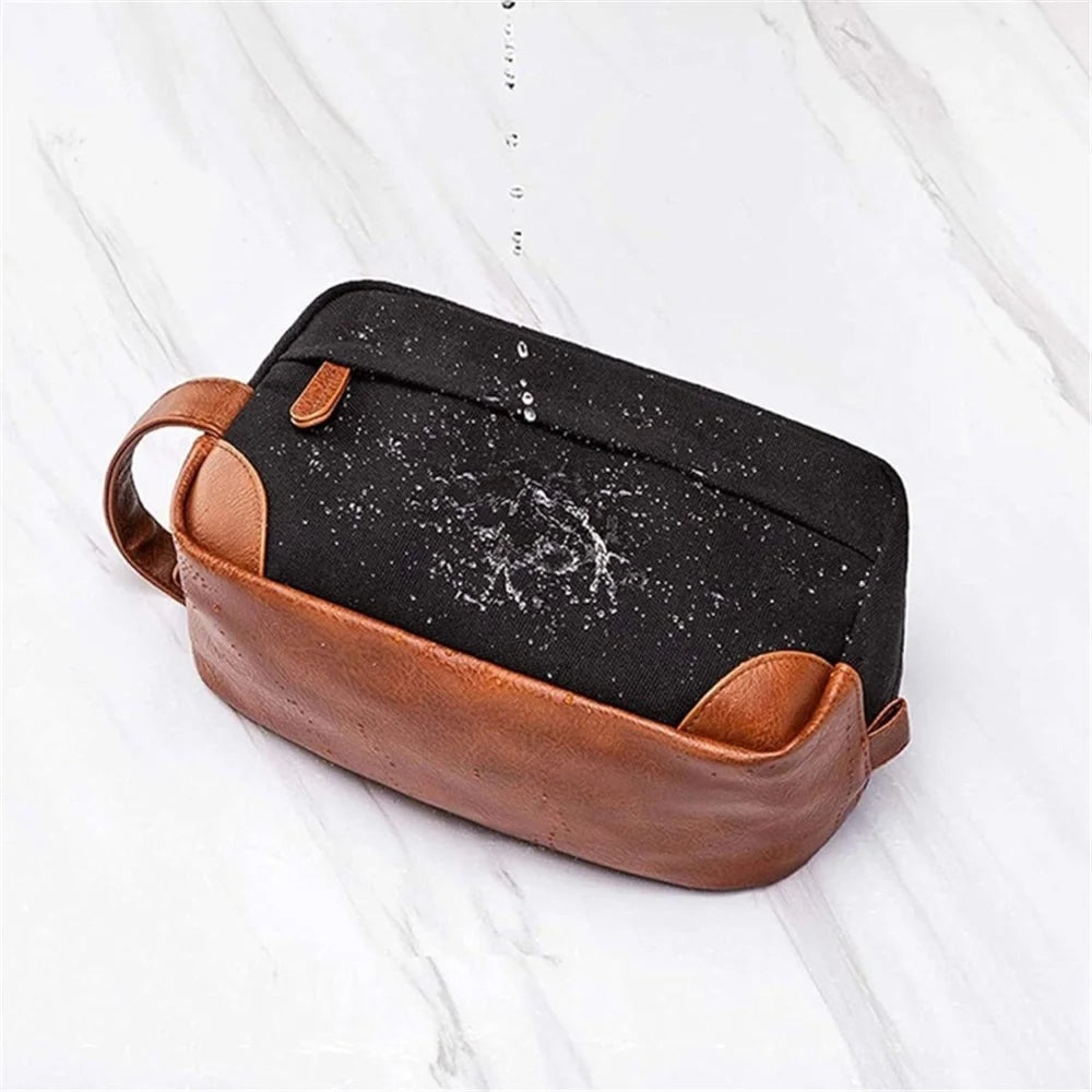 Waterproof PU Leather+Oxford Cloth Men Travel Toiletries Storage Bag - Black - 4