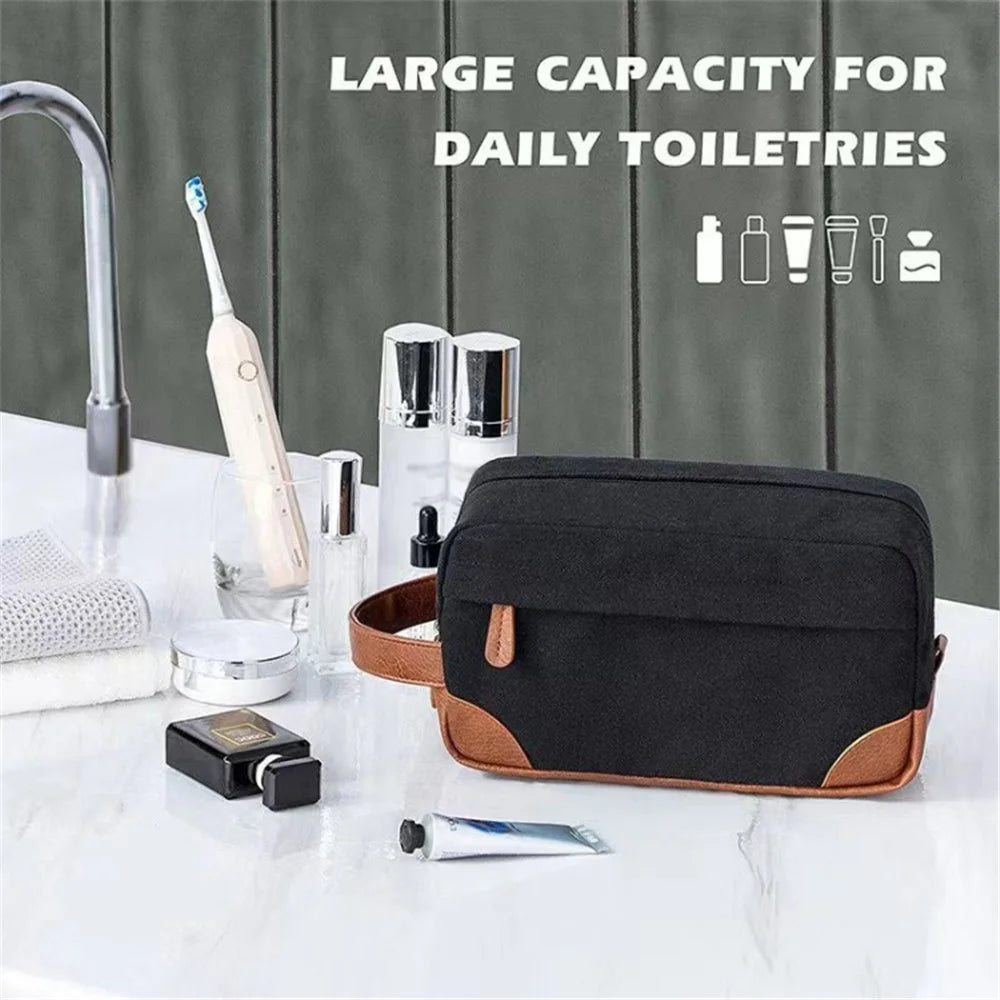 Waterproof PU Leather+Oxford Cloth Men Travel Toiletries Storage Bag - Black - 5