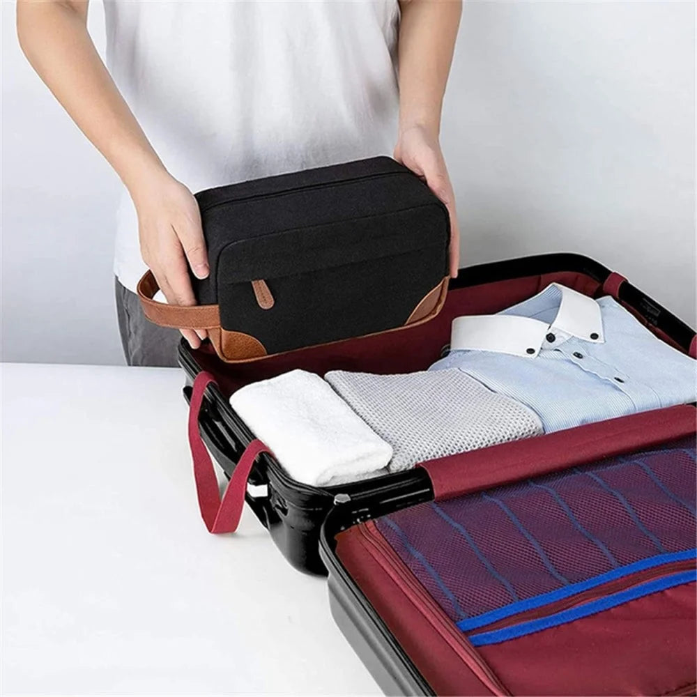 Waterproof PU Leather+Oxford Cloth Men Travel Toiletries Storage Bag - Black - 6