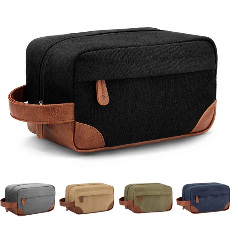 Waterproof PU Leather+Oxford Cloth Men Travel Toiletries Storage Bag - Black - 7