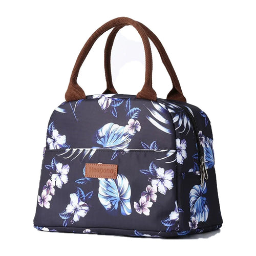 HEOPONO Stylish Insulated Lunch Tote Bag Oxford Cloth Bento Box Cooler Bag - Flower - 1