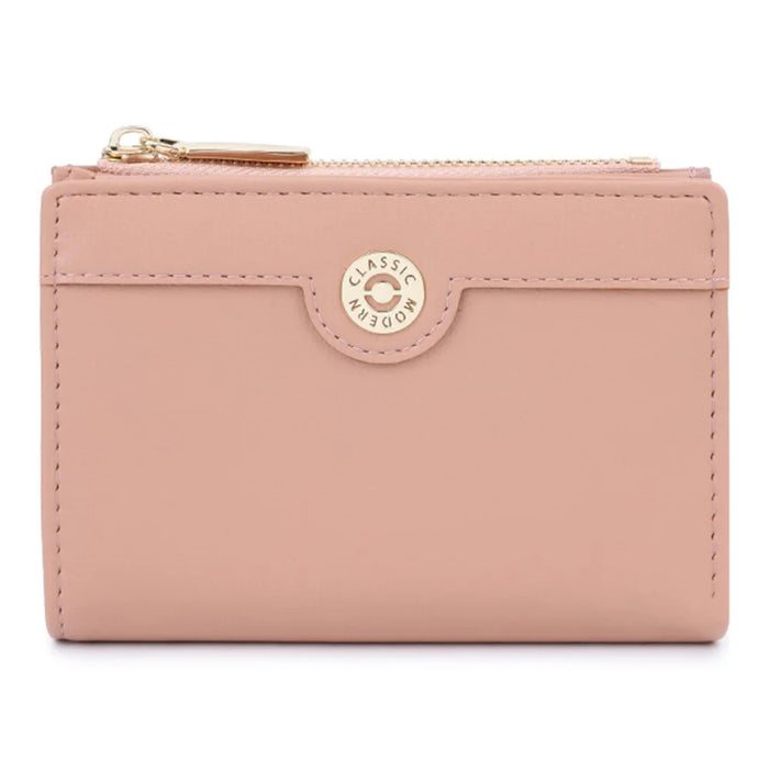 TAILIAN T2602-340 Women PU Leather Bi-fold Short Wallet Zipper Coin Purse - Deep Pink - 1