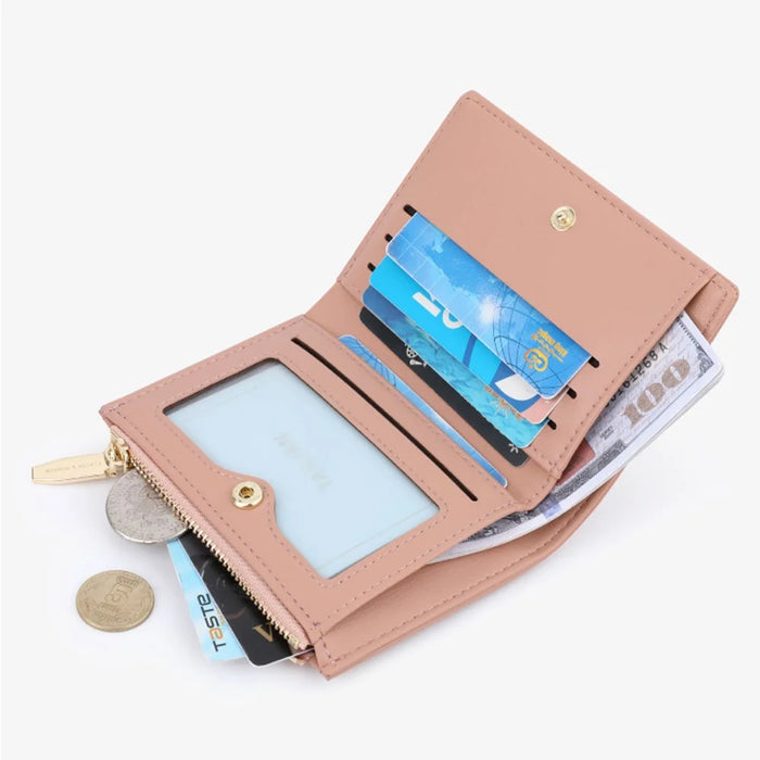 TAILIAN T2602-340 Women PU Leather Bi-fold Short Wallet Zipper Coin Purse - Deep Pink - 3