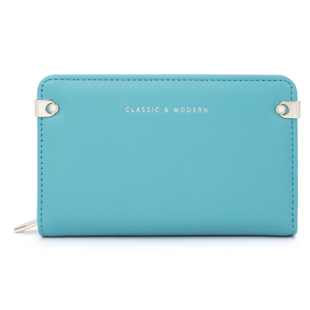 TAILIAN T2711-006 Pearl Decor Stylish Women Wallet PU Leather Zipper Pocket Purse - Blue - 1