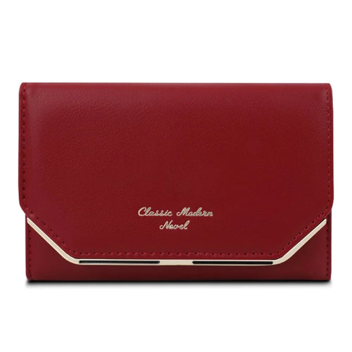 TAILIAN T6223-009 Vintage Wallet PU Leather Trifold Purse Zipper Coins Pouches - Red - 1
