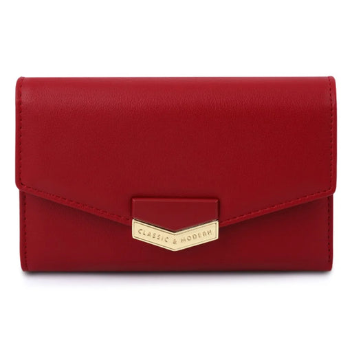 TAILIAN T6223-034 Short Wallet Soft Leather Trifold Purse with Zipper Coin Pocket - Red - 1