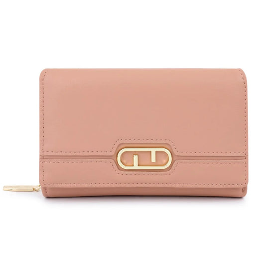 TAILIAN T2713-015 Leather Trifold Ladies Wallets Coin Zipper Long Purse - Pink - 1