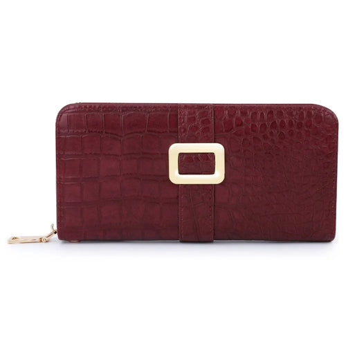 TAILIAN T9612-114 Leather Wallets Long Zipper Card Organiser Crocodile Texture Purse - Wine Red - 1