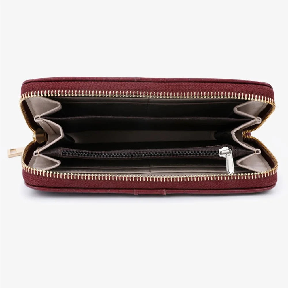 TAILIAN T9612-114 Leather Wallets Long Zipper Card Organiser Crocodile Texture Purse - Wine Red - 2