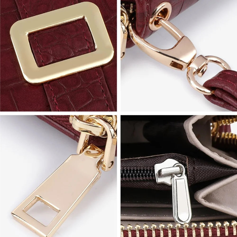 TAILIAN T9612-114 Leather Wallets Long Zipper Card Organiser Crocodile Texture Purse - Wine Red - 6