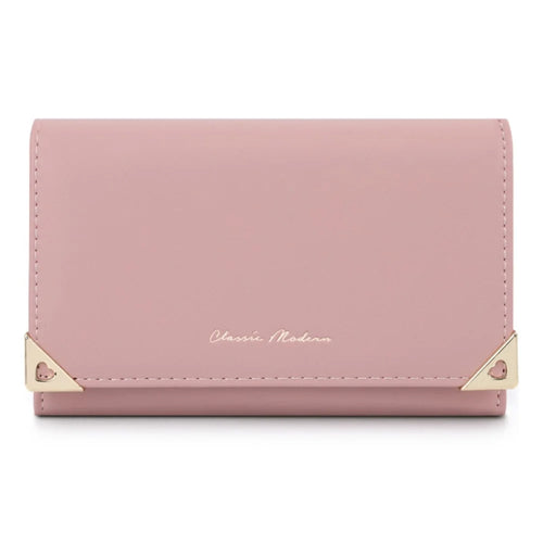 TAILIAN T6223-041 Foldable Short Wallet Trifold Leather Pocket Purse Card Holder - Pink - 1