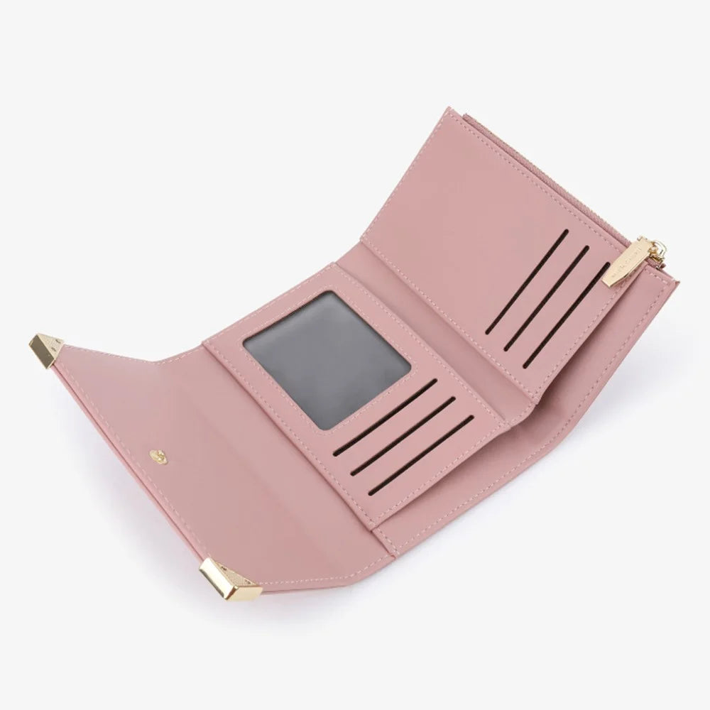 TAILIAN T6223-041 Foldable Short Wallet Trifold Leather Pocket Purse Card Holder - Pink - 2