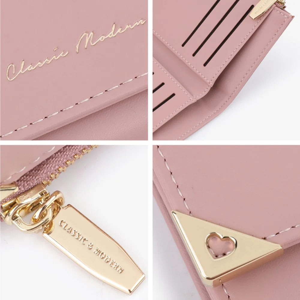 TAILIAN T6223-041 Foldable Short Wallet Trifold Leather Pocket Purse Card Holder - Pink - 6
