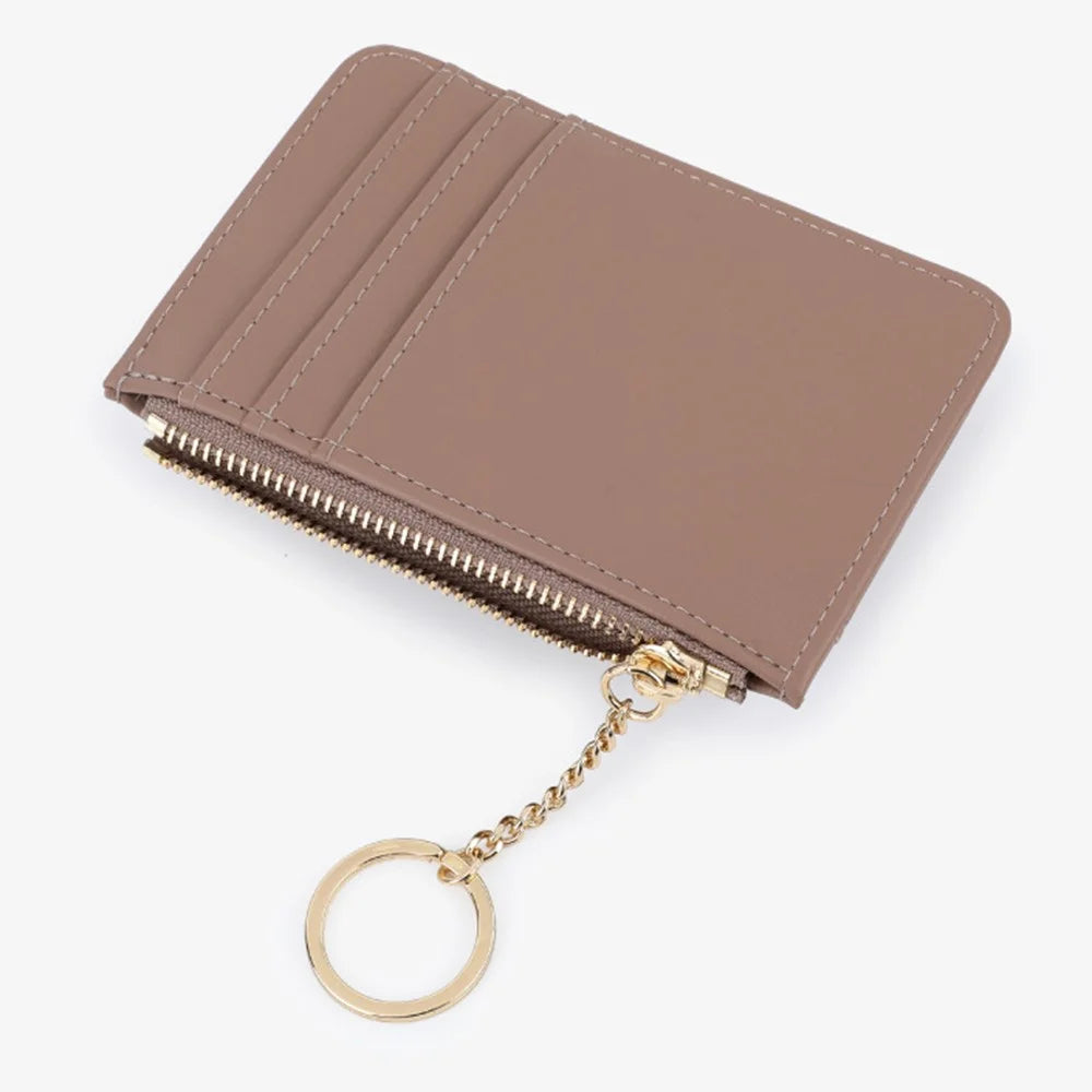 TAILIAN TB149-001 Small Wallet Zipper Card Holder Coin Changes Purse with Keychain - Orange - 4