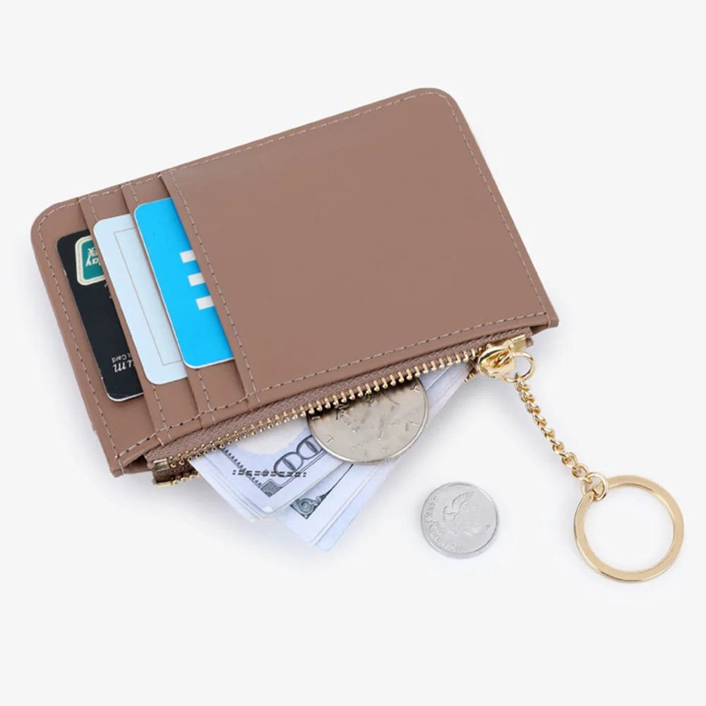 TAILIAN TB149-001 Small Wallet Zipper Card Holder Coin Changes Purse with Keychain - Orange - 5
