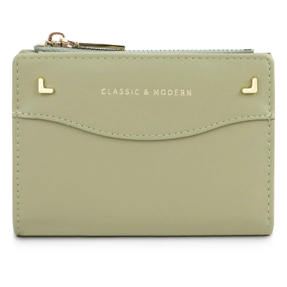 TAILIAN T2602-337 Short Bifold Wallet ID Window Cash Card Holder Zipper Coin Pocket - Green - 1