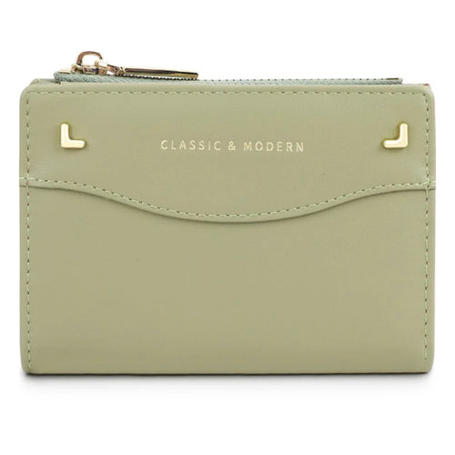 TAILIAN T2602-337 Short Bifold Wallet ID Window Cash Card Holder Zipper Coin Pocket - Green - 1