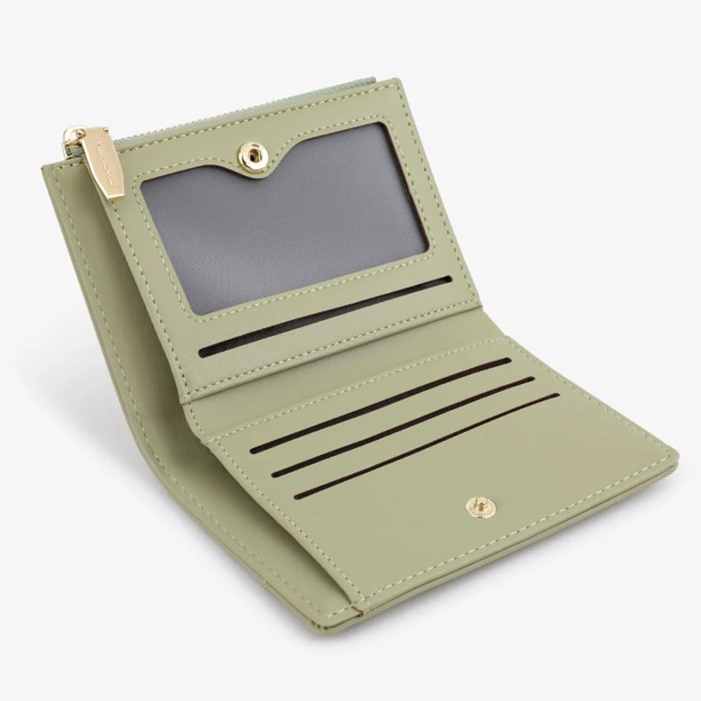 TAILIAN T2602-337 Short Bifold Wallet ID Window Cash Card Holder Zipper Coin Pocket - Green - 2