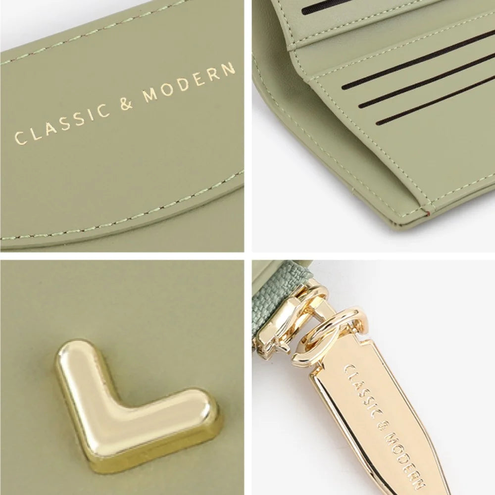 TAILIAN T2602-337 Short Bifold Wallet ID Window Cash Card Holder Zipper Coin Pocket - Green - 6