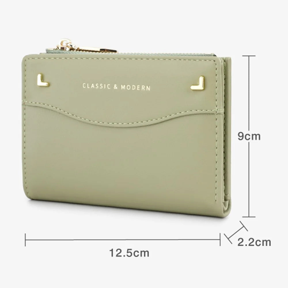 TAILIAN T2602-337 Short Bifold Wallet ID Window Cash Card Holder Zipper Coin Pocket - Green - 7
