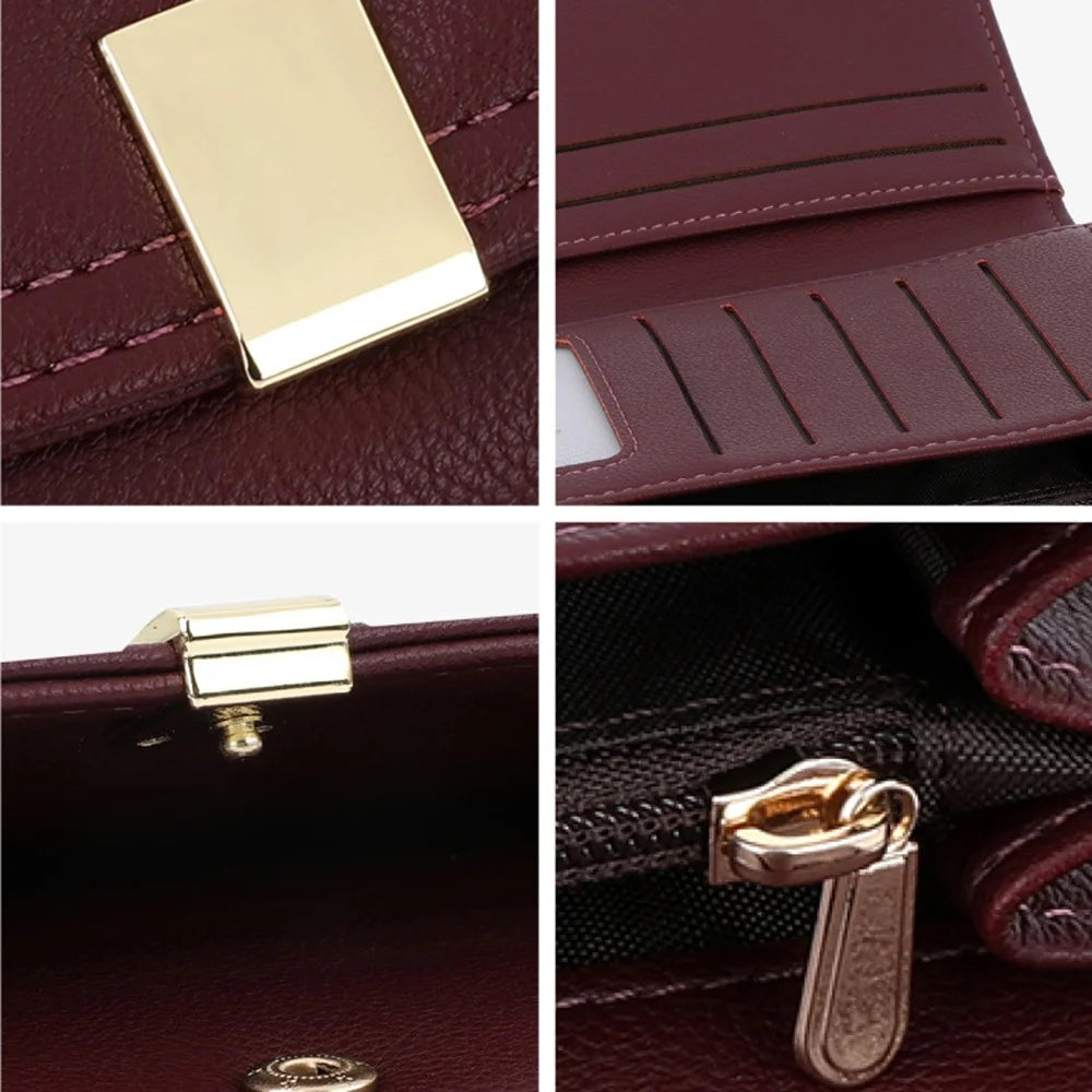 TAILIAN T5601-130 Women Wallet Long Trifold Purse PU Leather Clutch Bag - Apricot - 6
