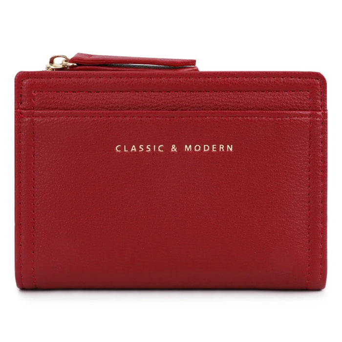 TAILIAN T2602-338 PU Leather Women Short Wallet Solid Color Folding Purse - Red - 1