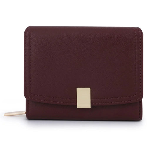 TAILIAN T6111-003 Women Short Wallet Simple PU Leather Folding Purse - Wine Red - 1