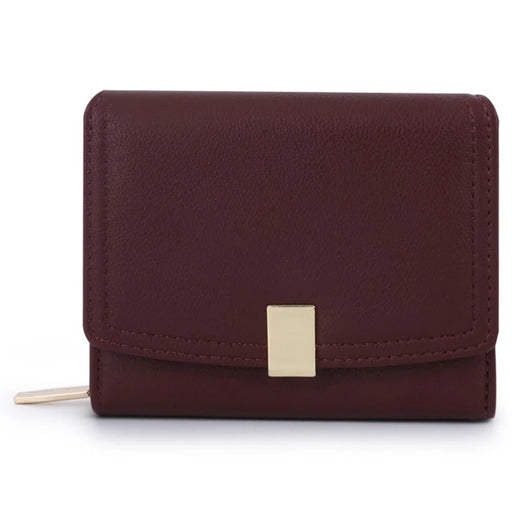 TAILIAN T6111-003 Women Short Wallet Simple PU Leather Folding Purse - Wine Red - 1