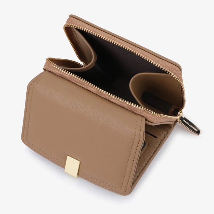 TAILIAN T6111-003 Women Short Wallet Simple PU Leather Folding Purse - Wine Red - 4