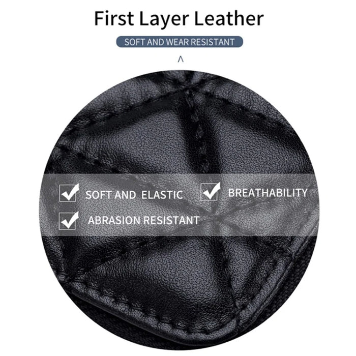 Top-Layer Cowhide Leather Travel Lipstick Storage Bag Mirror Design Zipper Makeup Bag - Black - 3